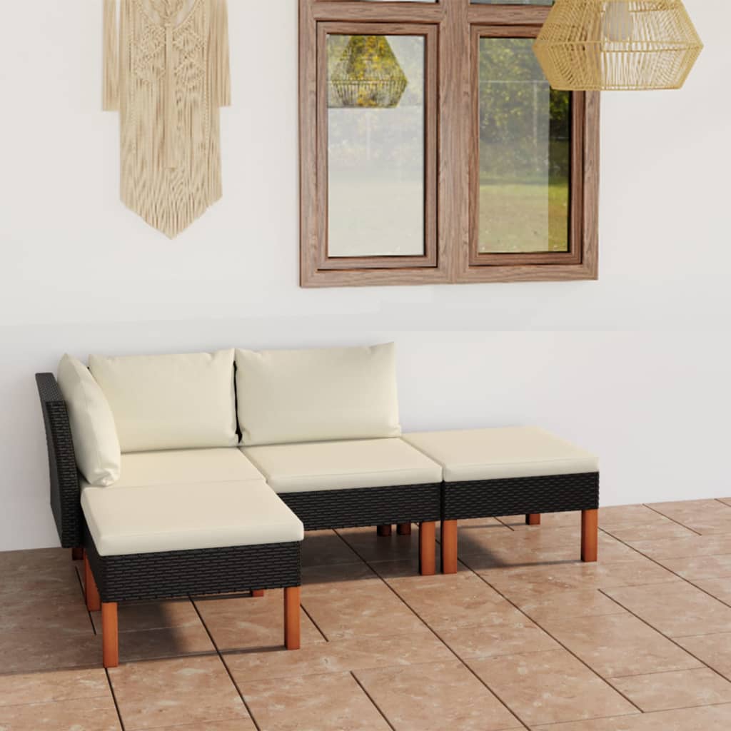 -Delige Loungeset Met Kussens Poly Rattan Zwart