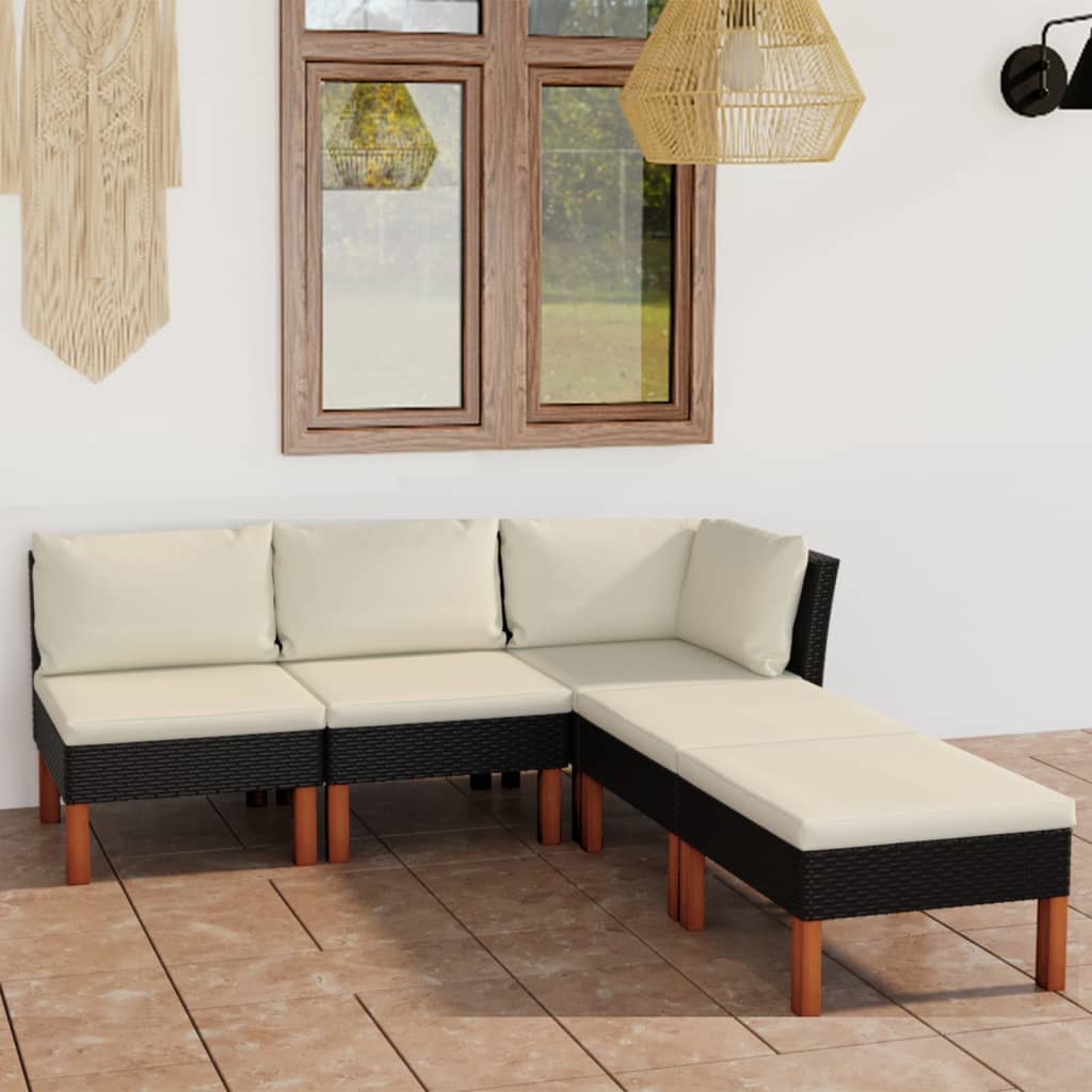 -Delige Loungeset Met Kussens Poly Rattan Zwart