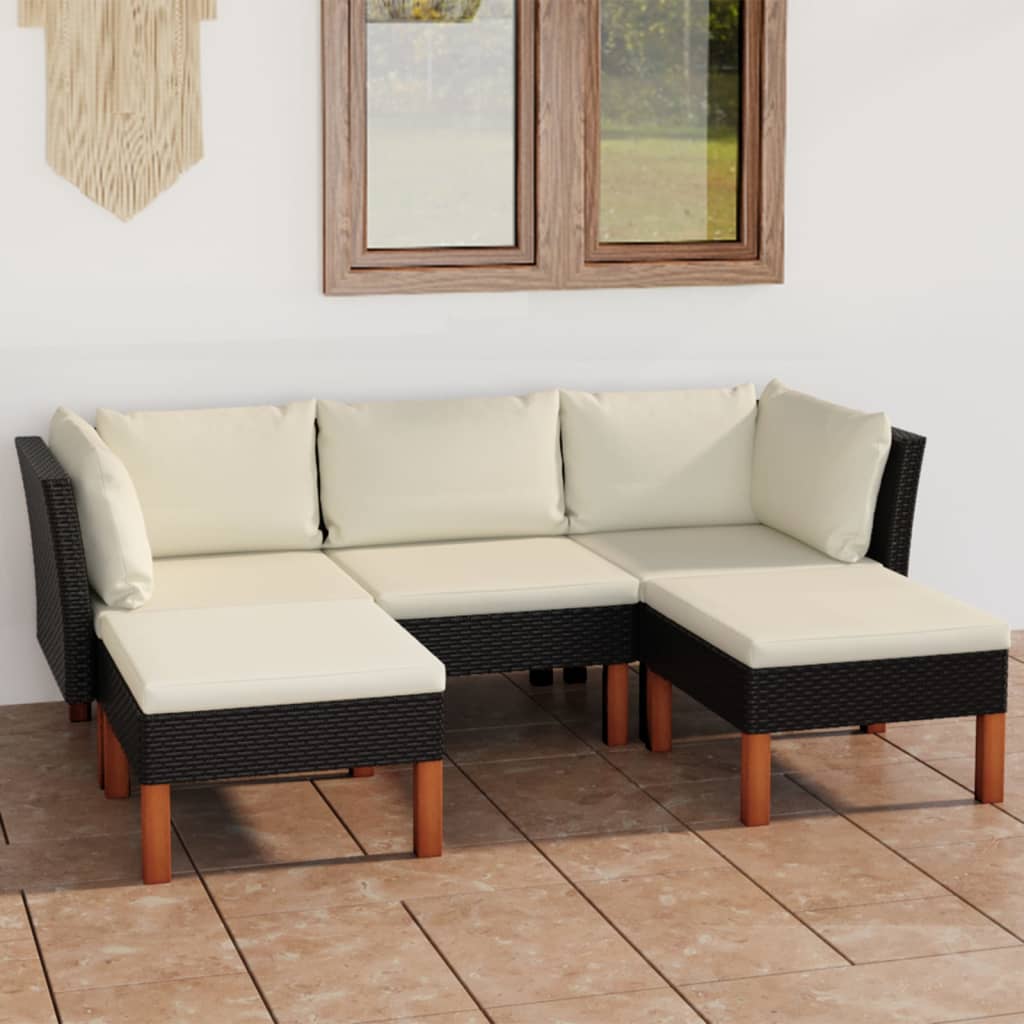 -Delige Loungeset Met Kussens Poly Rattan Zwart