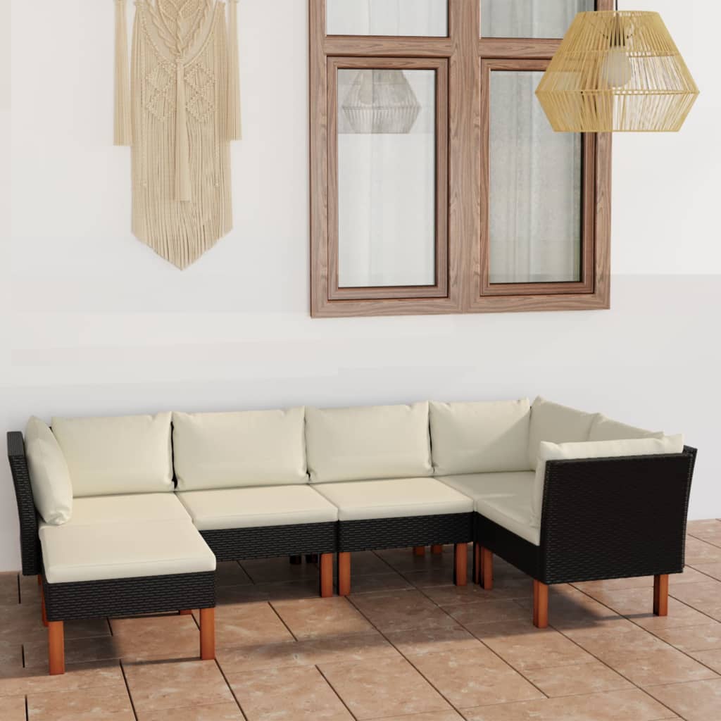 -Delige Loungeset Met Kussens Poly Rattan Zwart