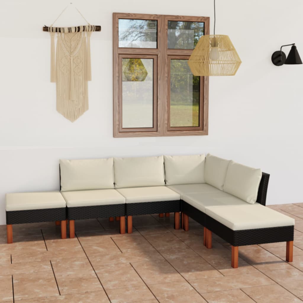 -Delige Loungeset Met Kussens Poly Rattan Zwart