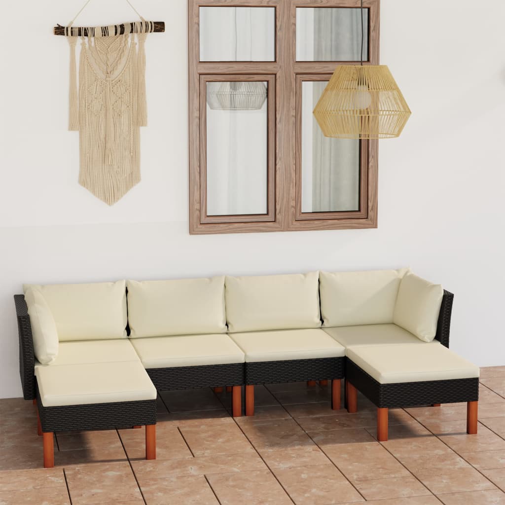 -Delige Loungeset Met Kussens Poly Rattan Zwart