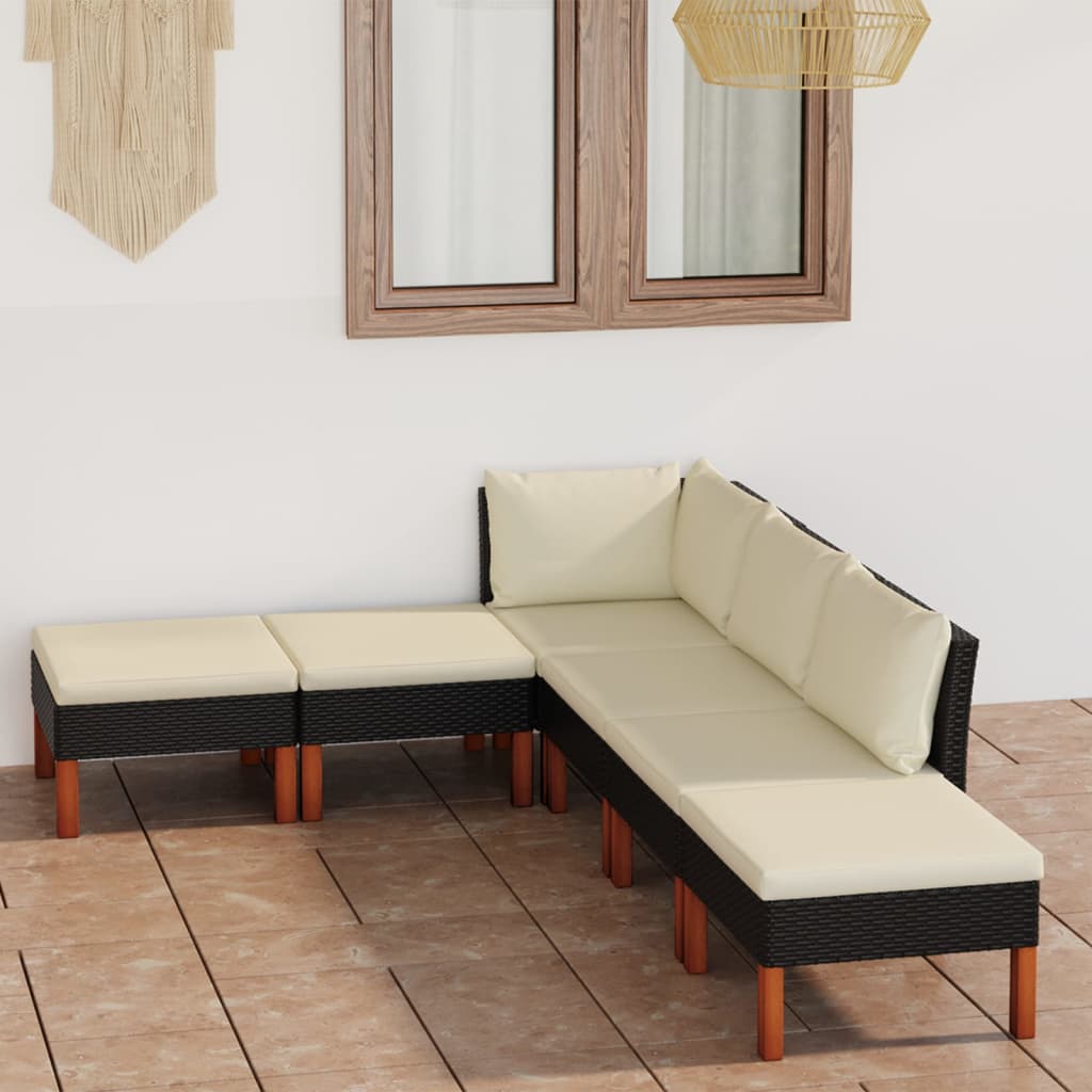 -Delige Loungeset Met Kussens Poly Rattan Zwart