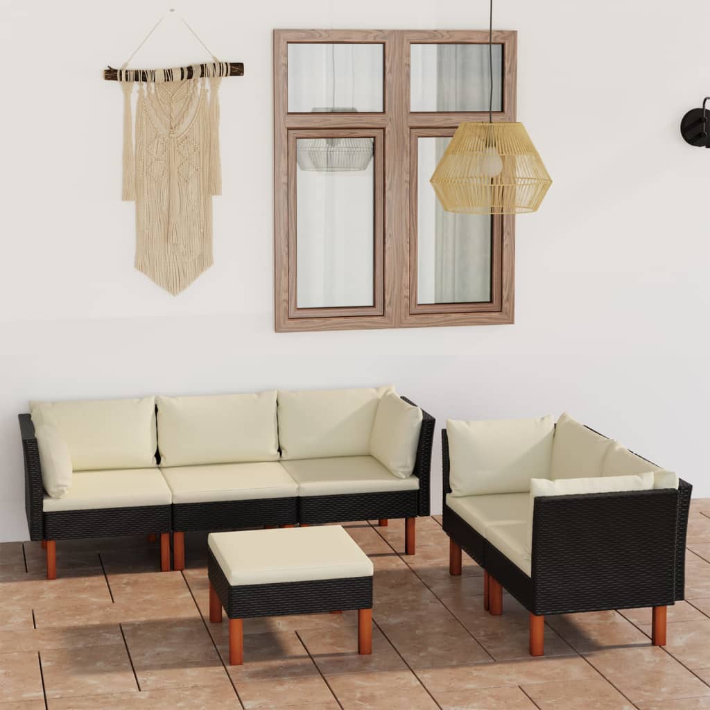 -Delige Loungeset Met Kussens Poly Rattan Zwart