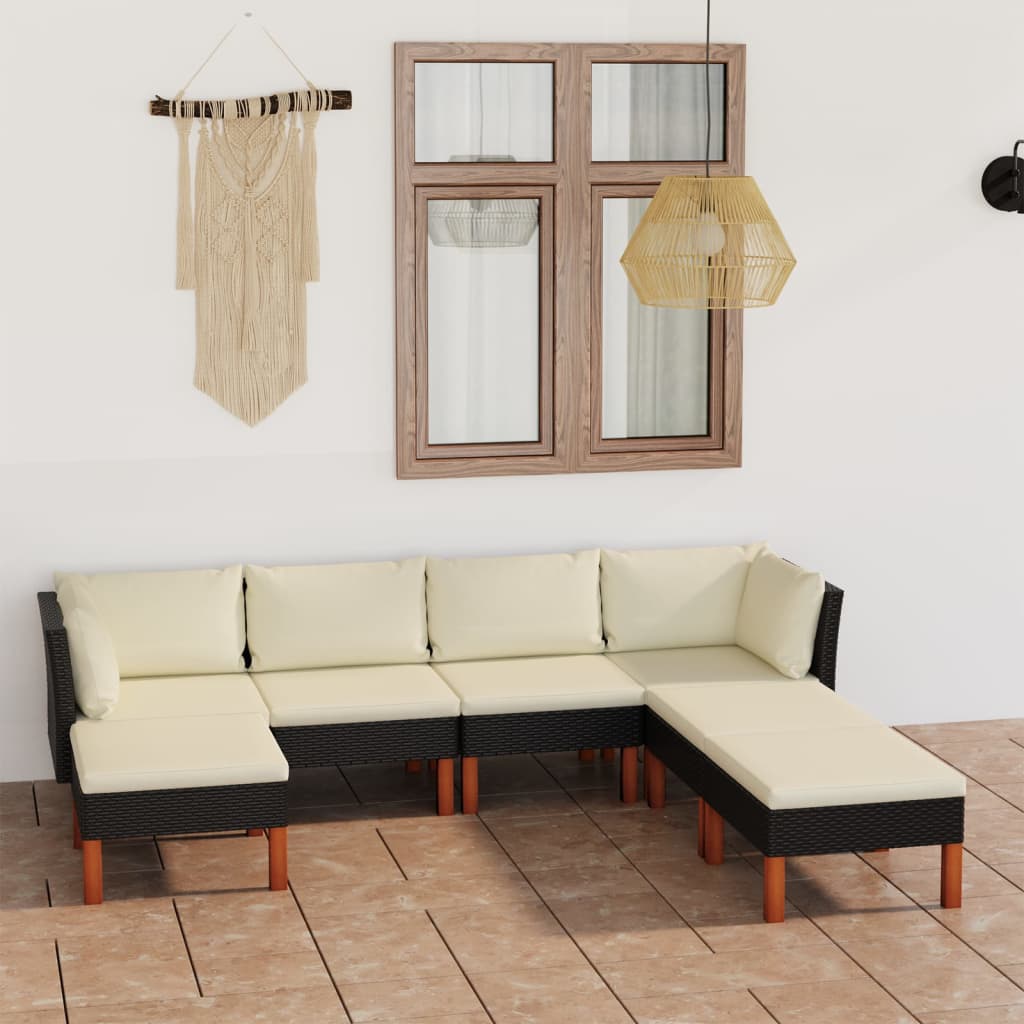 -Delige Loungeset Met Kussens Poly Rattan Zwart