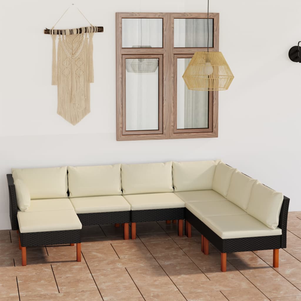 -Delige Loungeset Met Kussens Poly Rattan Zwart