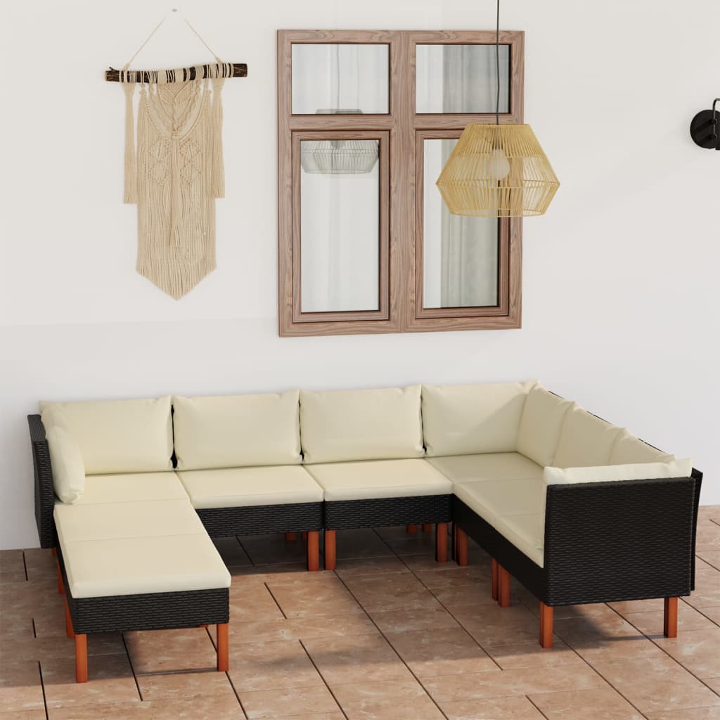 -Delige Loungeset Met Kussens Poly Rattan Zwart