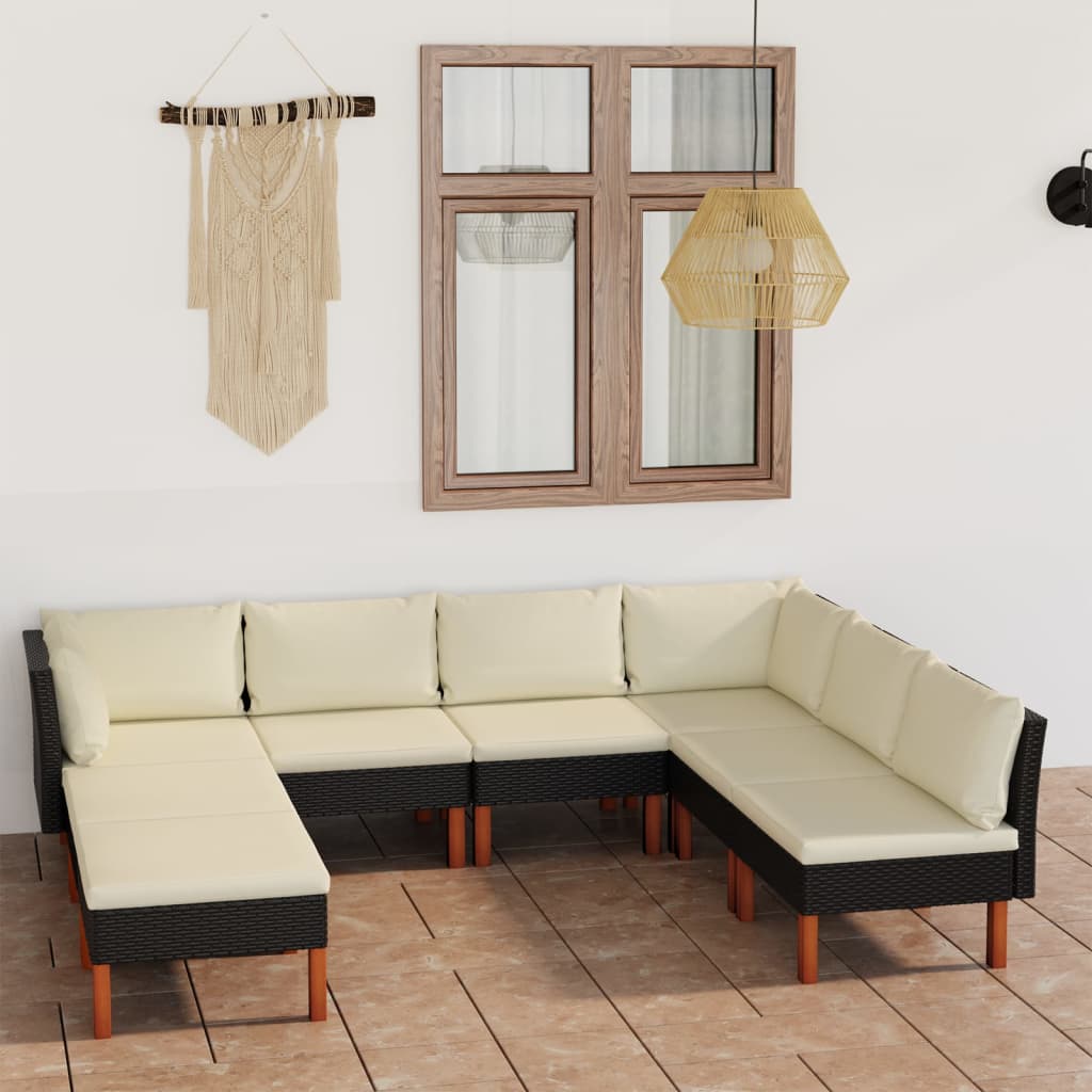 -Delige Loungeset Met Kussens Poly Rattan Zwart