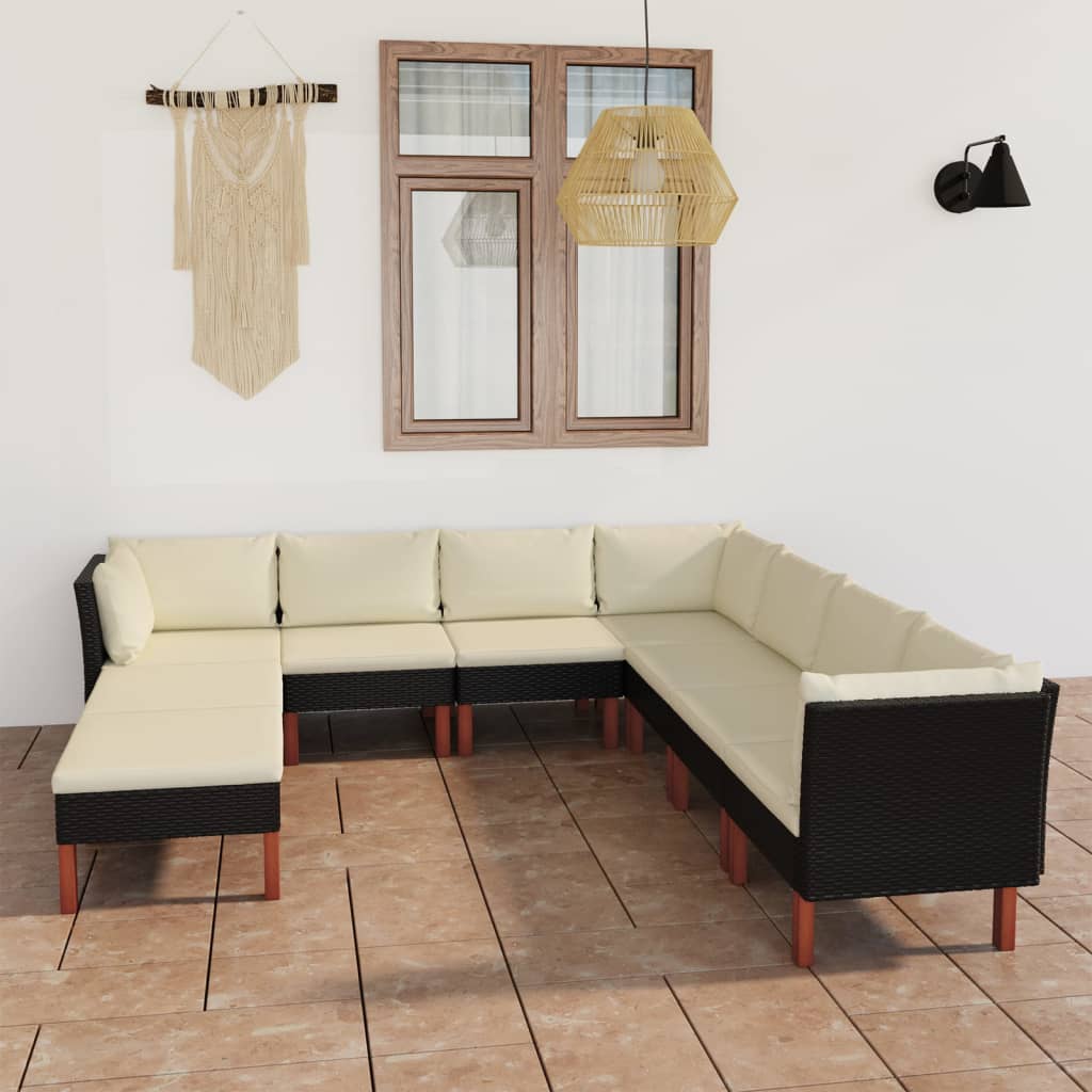 -Delige Loungeset Met Kussens Poly Rattan Zwart