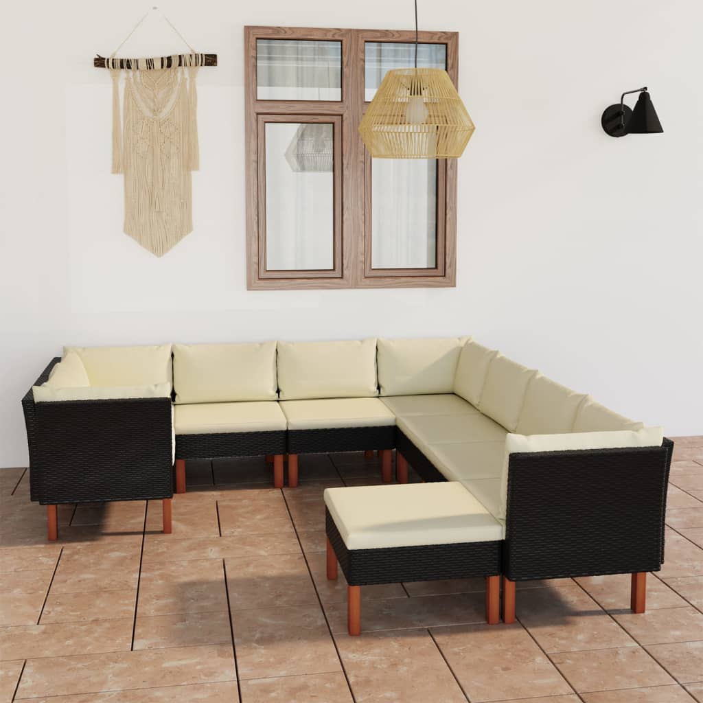 -Delige Loungeset Met Kussens Poly Rattan Zwart