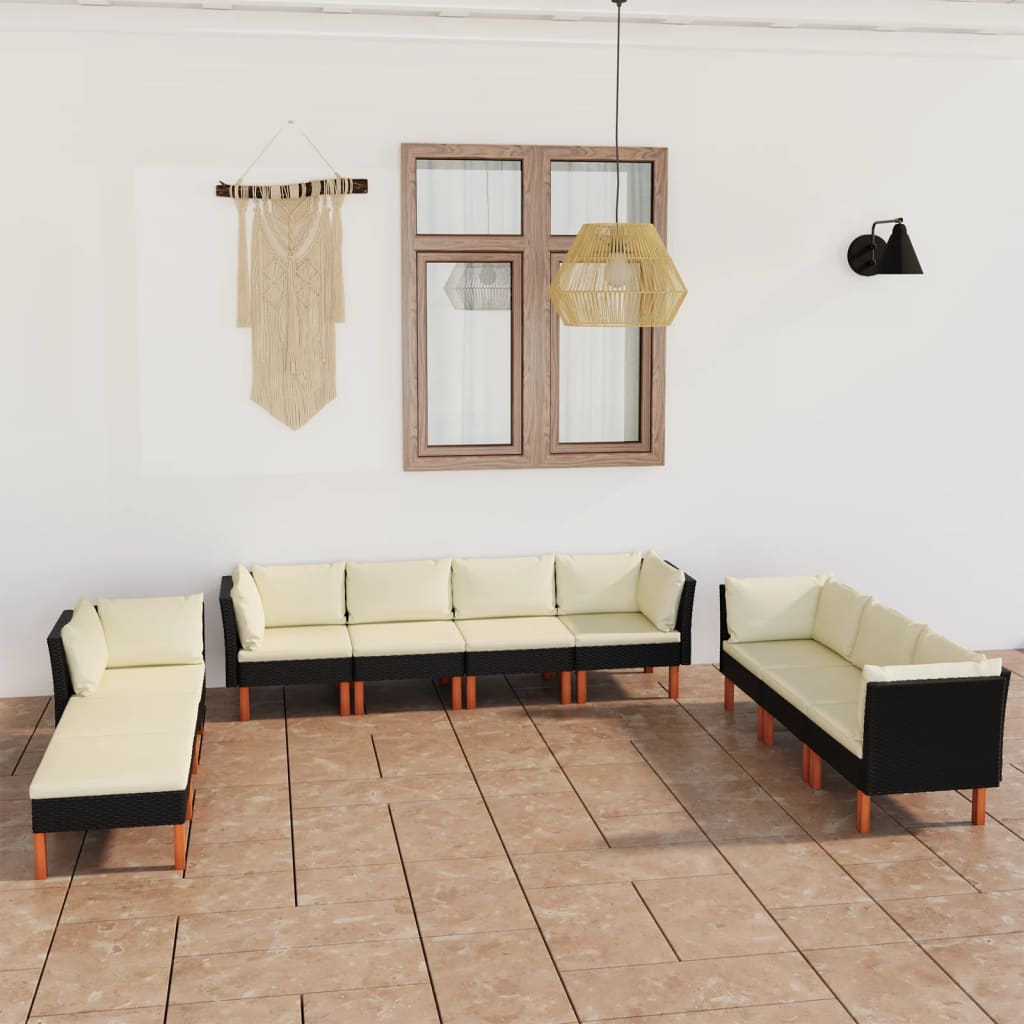 -Delige Loungeset Met Kussens Poly Rattan Zwart