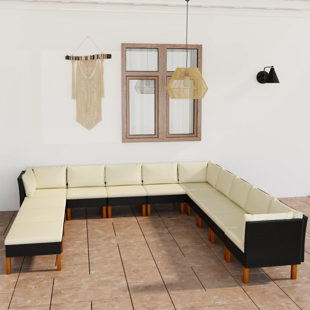 -Delige Loungeset Met Kussens Poly Rattan Zwart