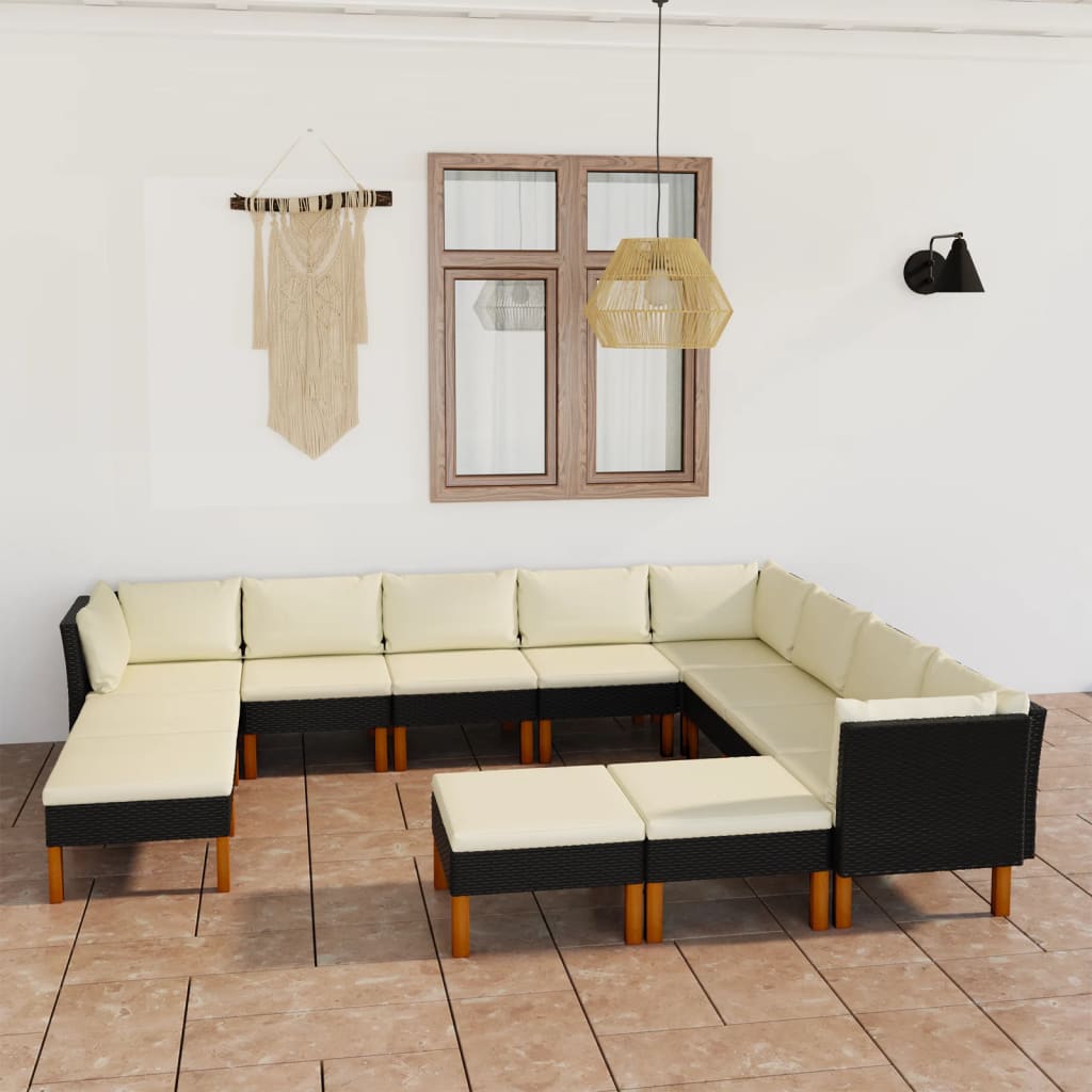 -Delige Loungeset Met Kussens Poly Rattan Zwart