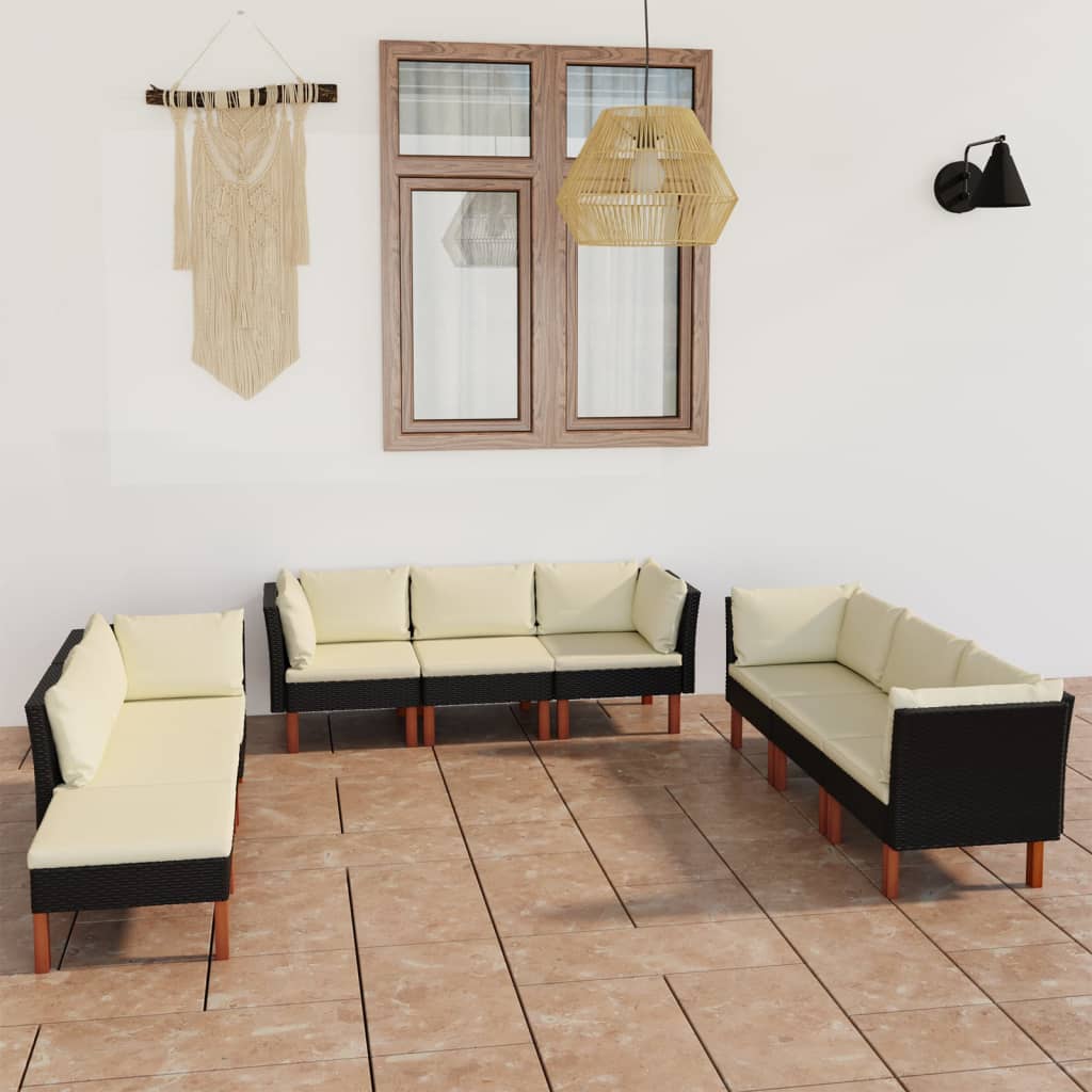 -Delige Loungeset Met Kussens Poly Rattan Zwart