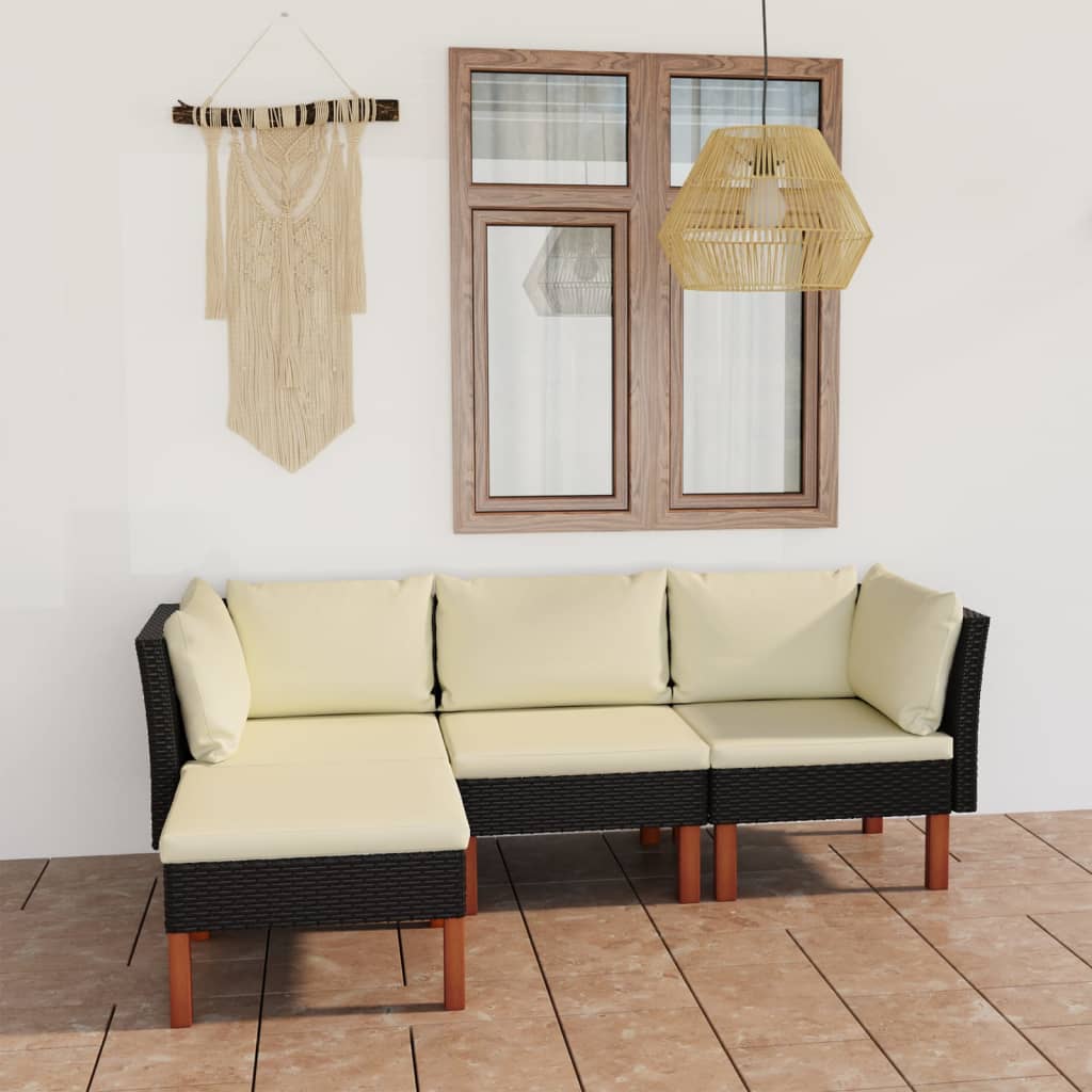 -Delige Loungeset Met Kussens Poly Rattan Zwart