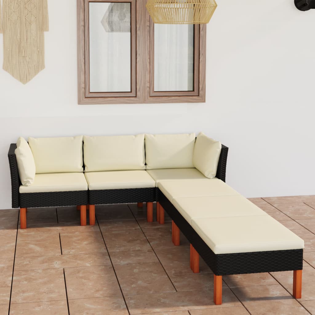 -Delige Loungeset Met Kussens Poly Rattan Zwart