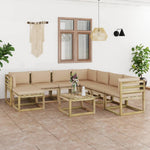 Tuinhoekbanken 2 St Met Kussens Groen Geïmpregneerd Grenenhout Beige