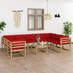 Tuinhoekbanken 2 St Met Kussens Groen Geïmpregneerd Grenenhout Rood