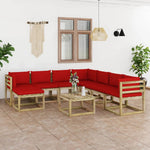 Tuinhoekbanken 2 St Met Kussens Groen Geïmpregneerd Grenenhout Rood