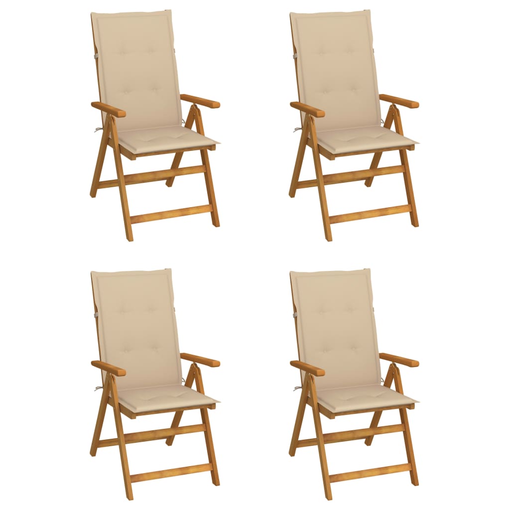 Tuinstoelen Verstelbaar Met Kussens Massief Acaciahout Beige