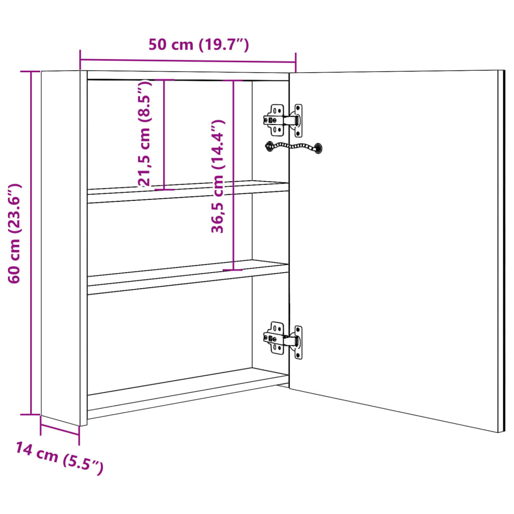 Badkamerkast Met Spiegel En Led 50X14X60 Cm