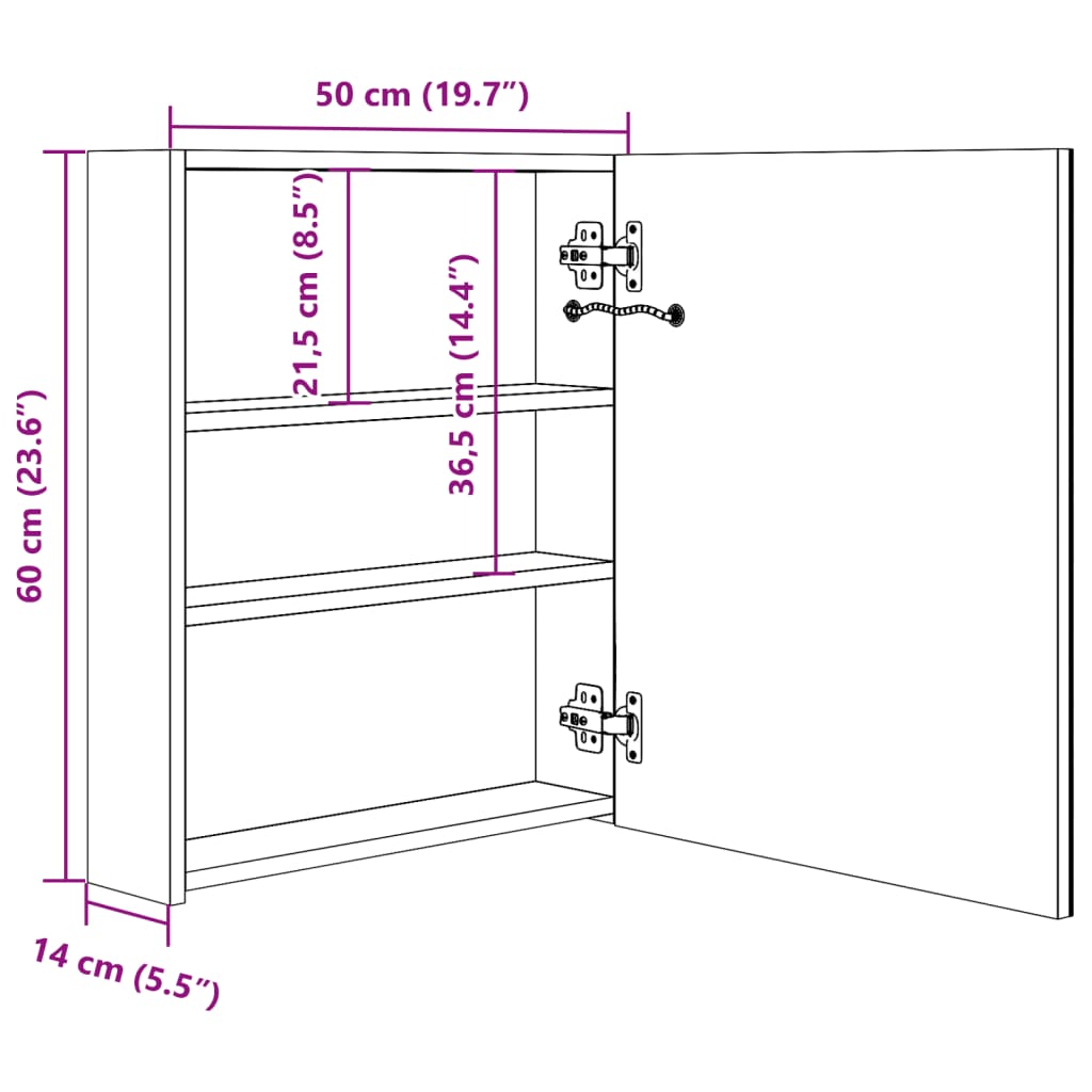 Badkamerkast Met Spiegel Led 50X14X60 Cm Glanzend Grijs