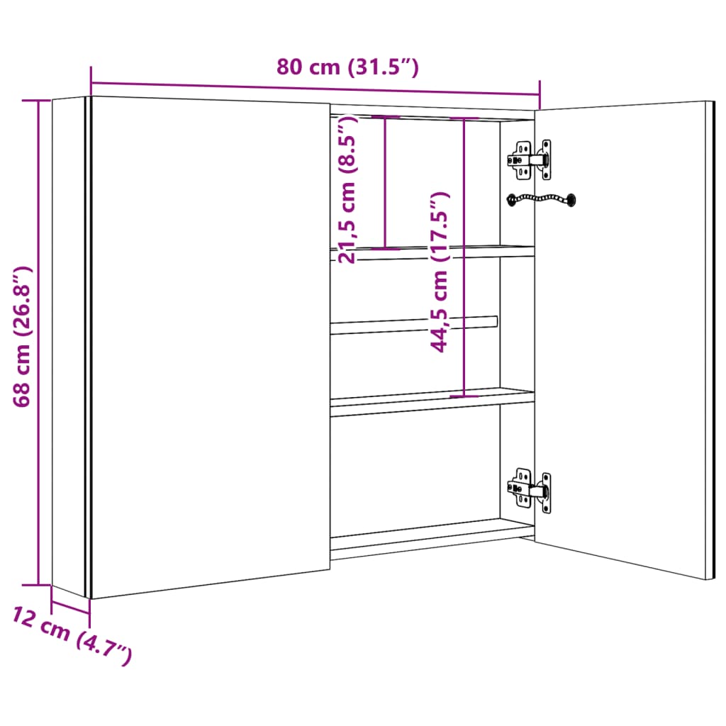 Badkamerkast Met Spiegel En Led 80X12X68 Cm