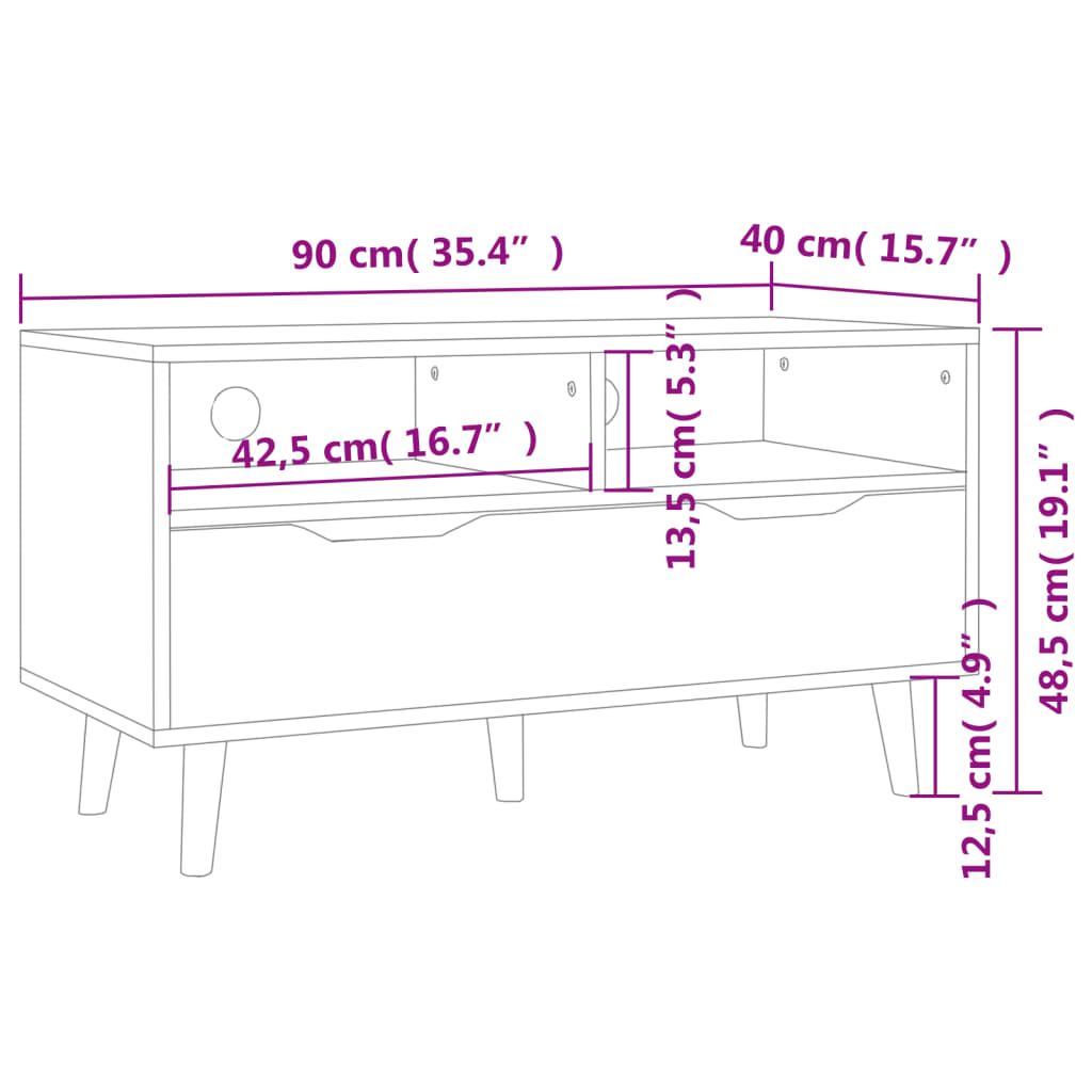 Tv-Meubel 90X40X48,5 Cm Bewerkt Hout