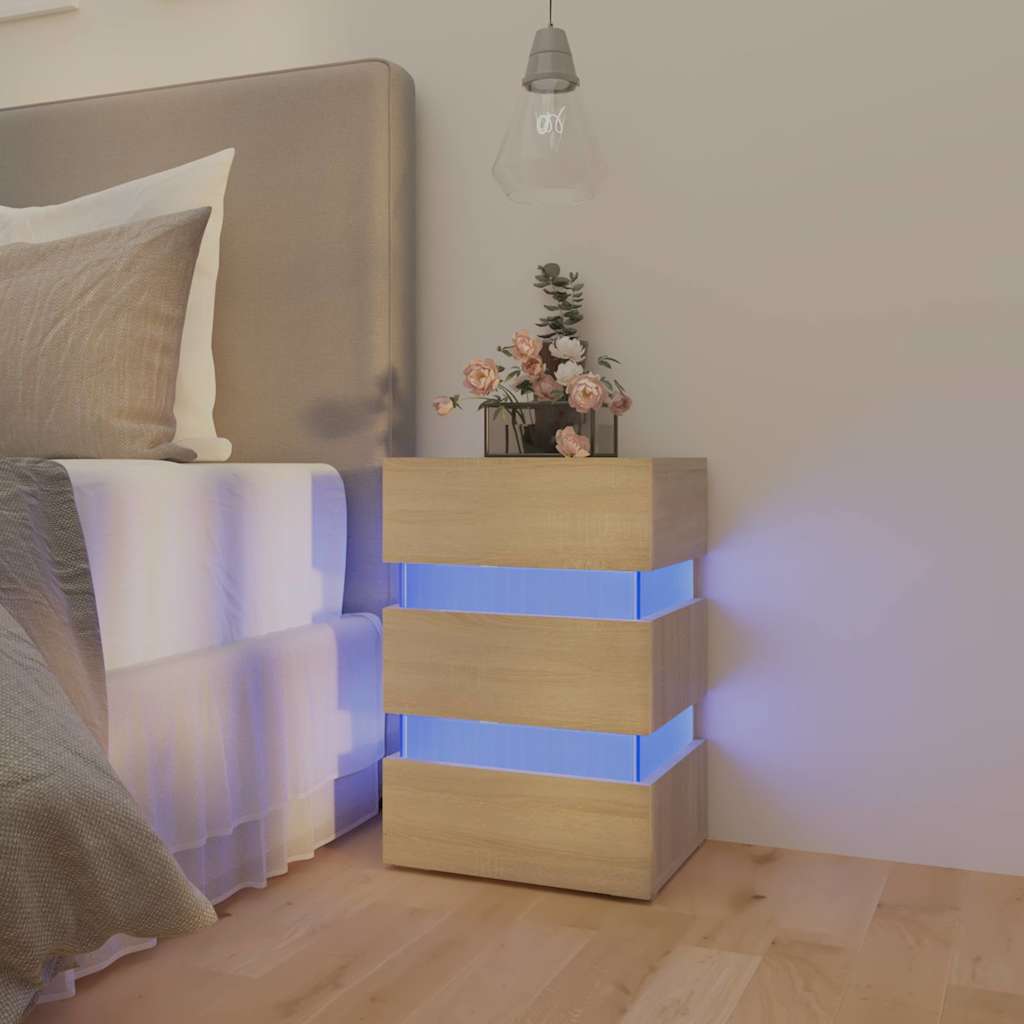 326846Nachtkastje Led 45X35X67 Cm Bewerkt Hout