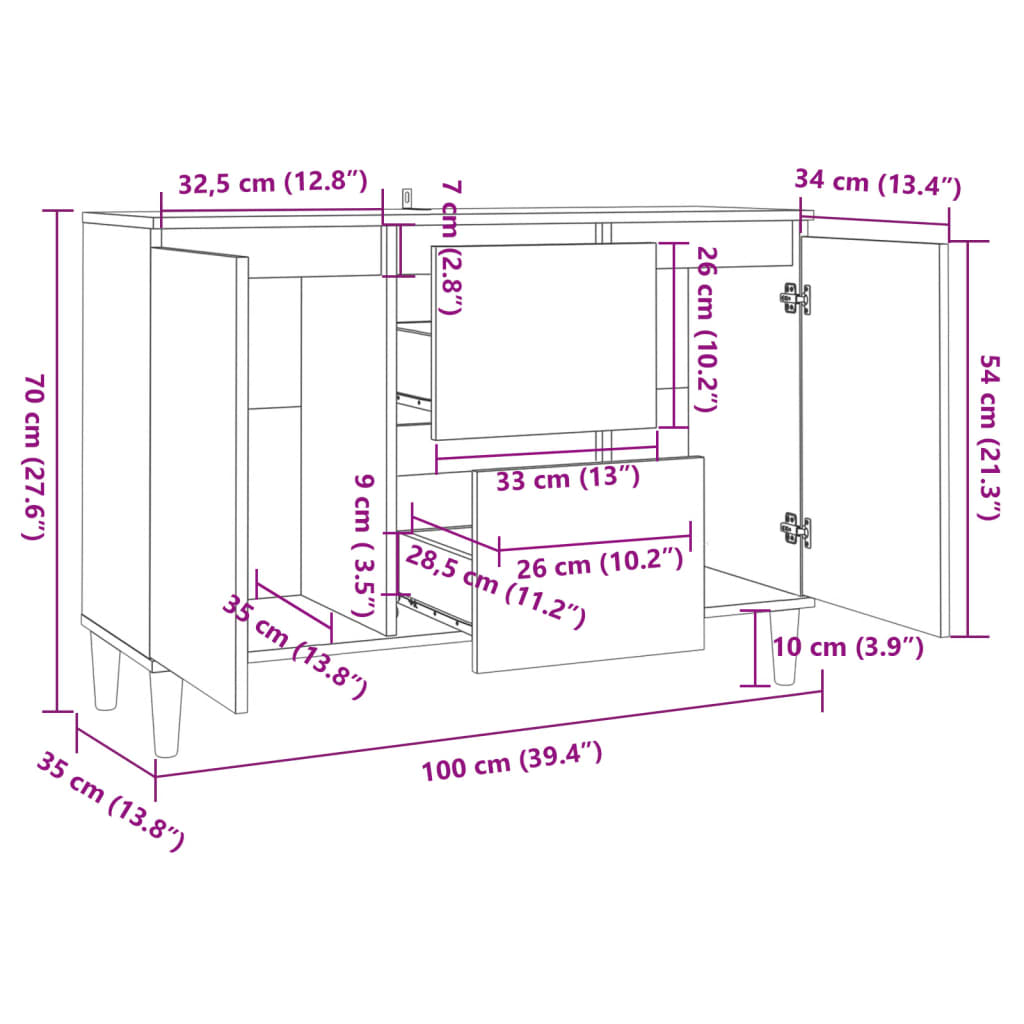 Dressoir 101X35X70 Cm Bewerkt Hout