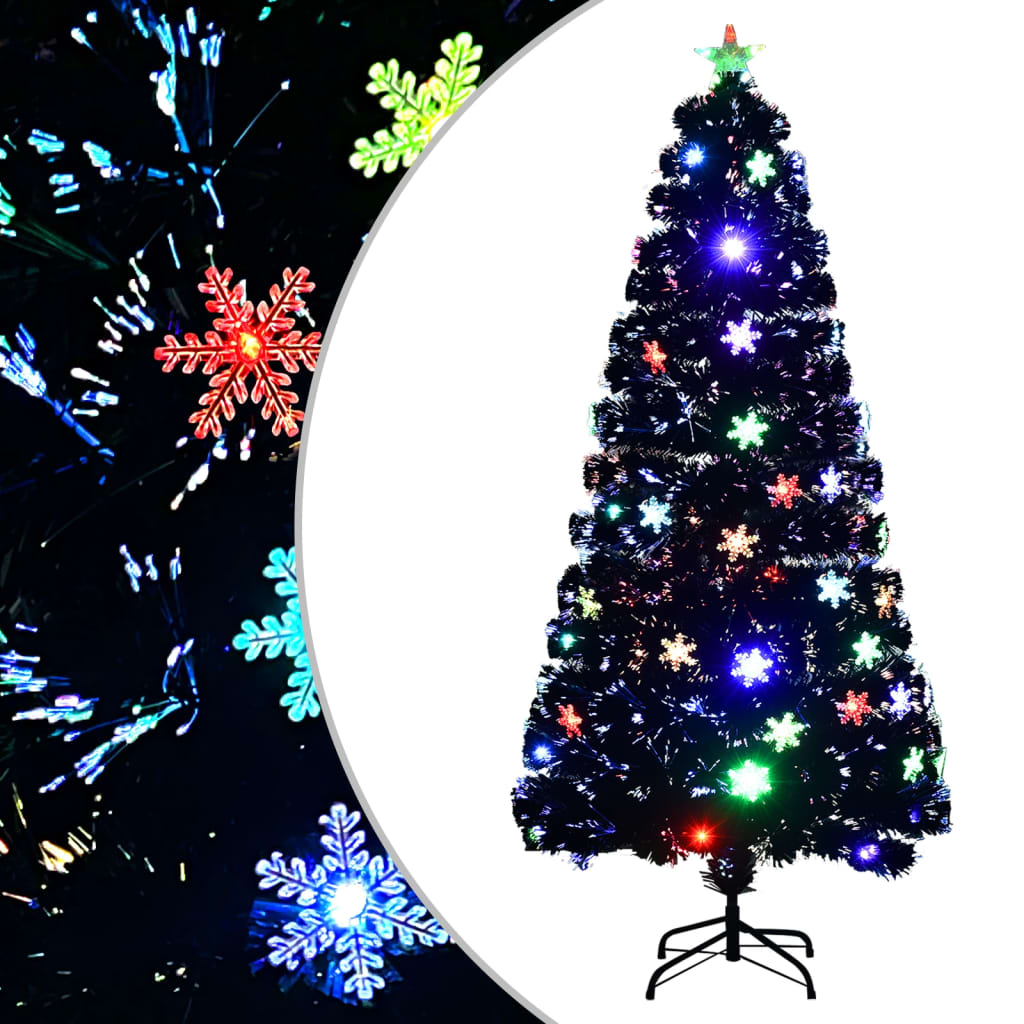 Kerstboom Met Led-Sneeuwvlokken 64 Cm Glasvezel Zwart