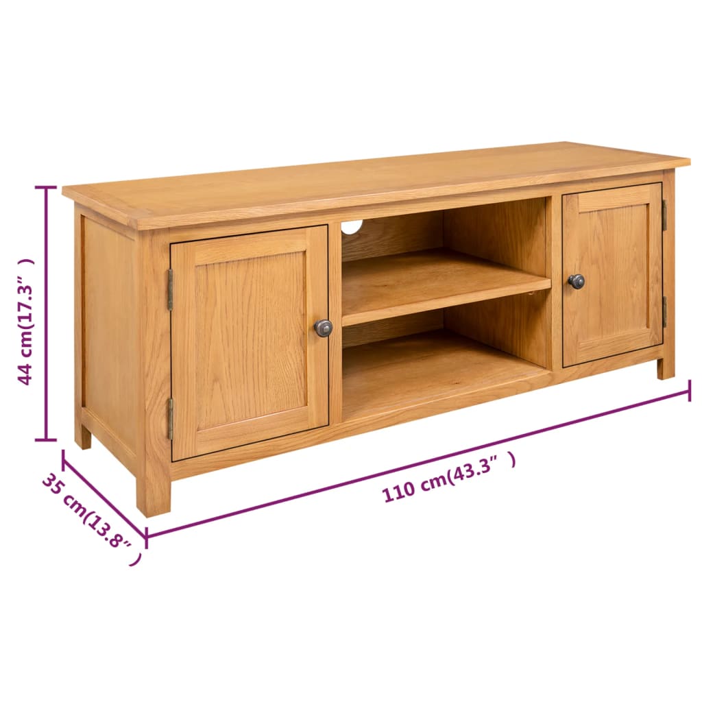 Tv-Meubel 110X35X44 Cm Massief Eikenhout