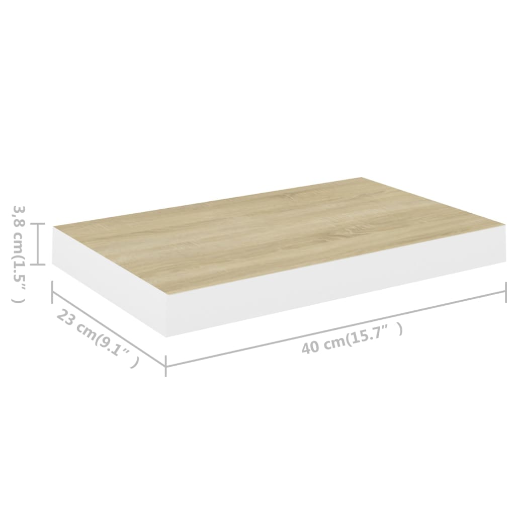 Wandschap Zwevend 40X23X3,8 Cm Mdf Kleurig En Eiken En Wit