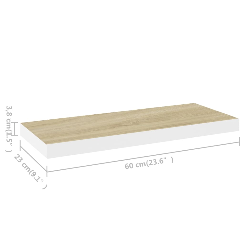 Wandschap Zwevend 60X23,5X3,8 Cm Mdf Kleurig En Eiken En Wit