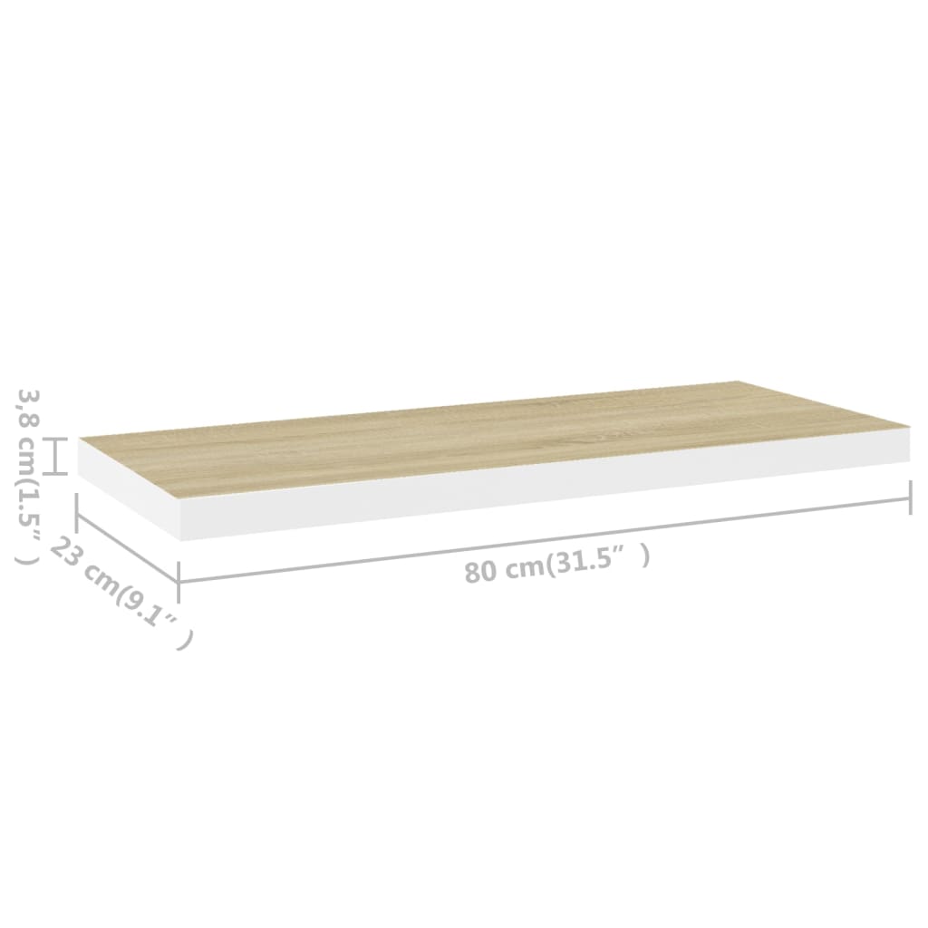 Wandschap Zwevend 80X23,5X3,8 Cm Mdf Kleurig En Eiken En Wit