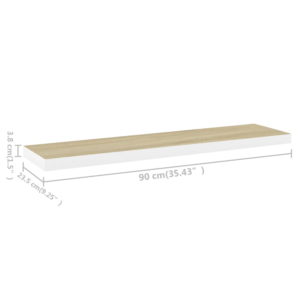 Wandschap Zwevend 90X23,5X3,8 Cm Mdf Kleurig En Eiken En Wit