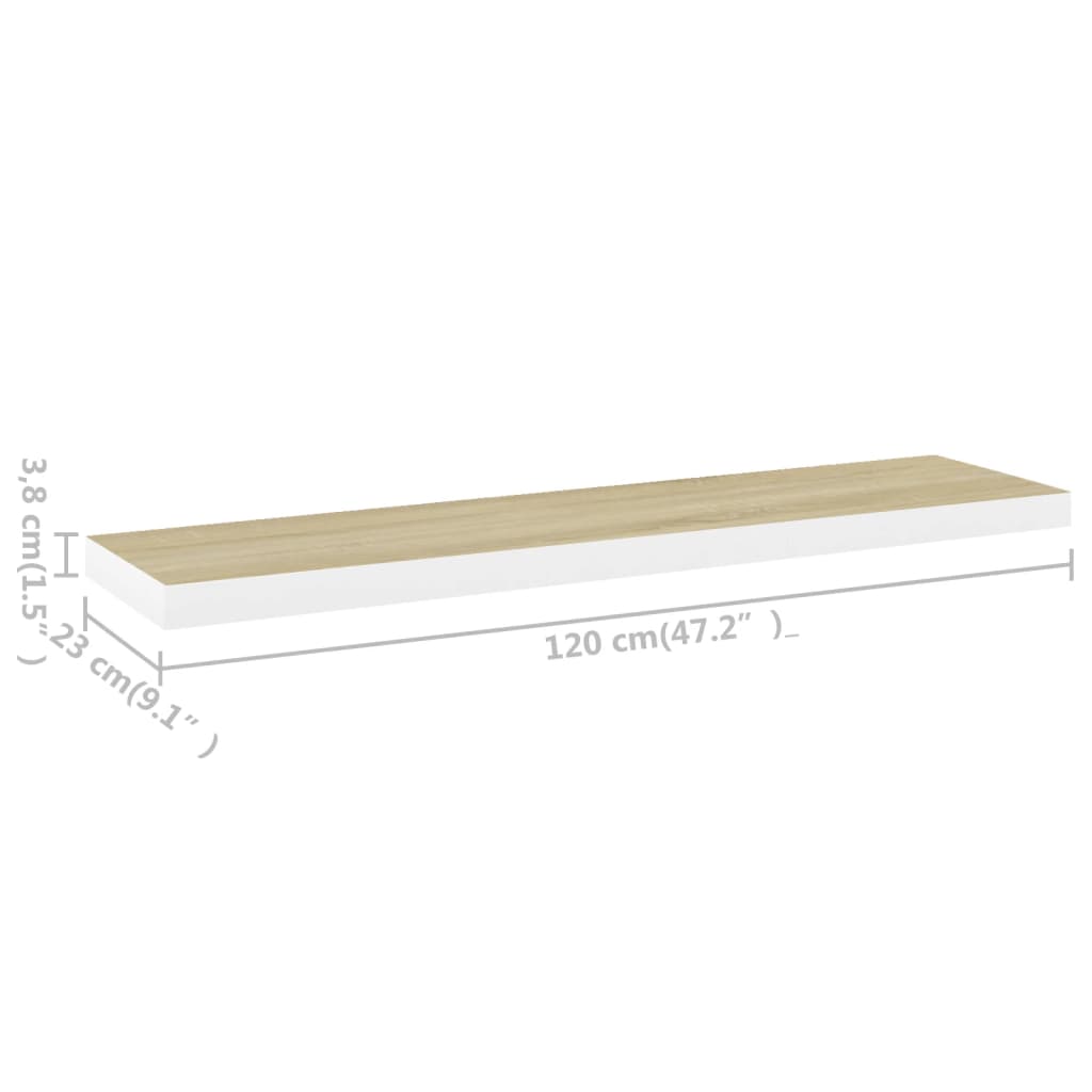 Wandschappen Zwevend 120X23,5X3,8 Cm Mdf Kleurig Eiken En Wit