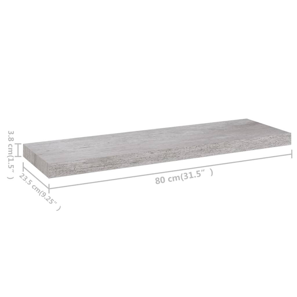 Wandschap Zwevend 80X23,5X3,8 Cm Mdf Betongrijs