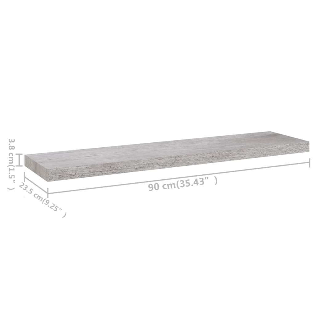 Wandschap Zwevend 90X23,5X3,8 Cm Mdf Betongrijs