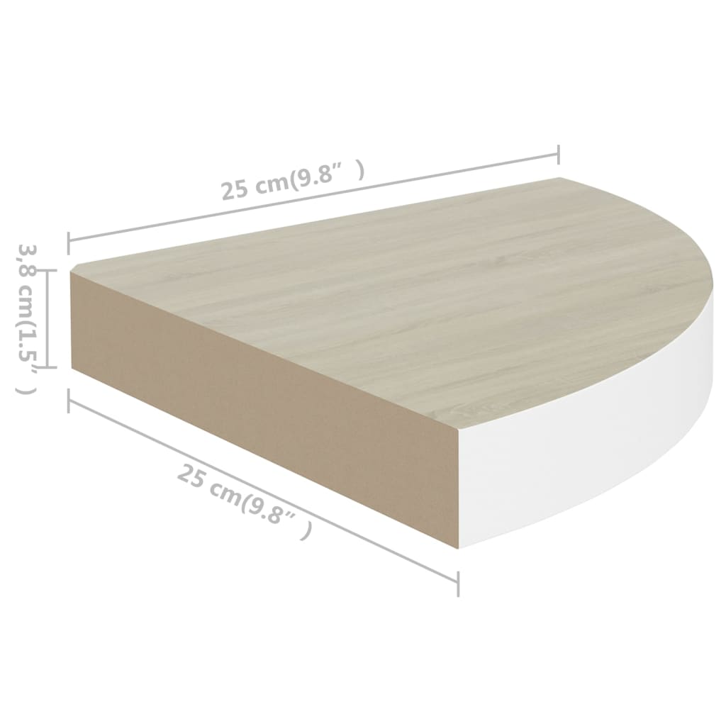 Hoekwandschap 25X25X3,8 Cm Mdf Kleurig En Eiken En Wit