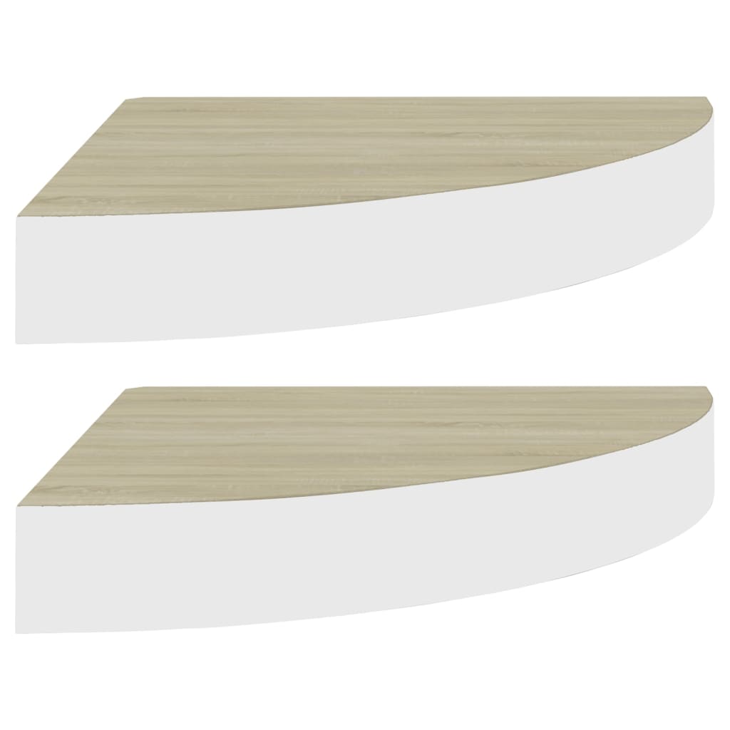 Hoekwandschappen 25X25X3,8 Cm Mdf Kleurig En Eiken En Wit