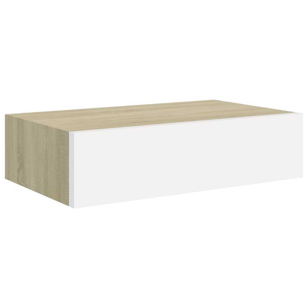 Wandschap Met Lade 40X23,5X10 Cm Mdf Kleurig En Eiken En Wit