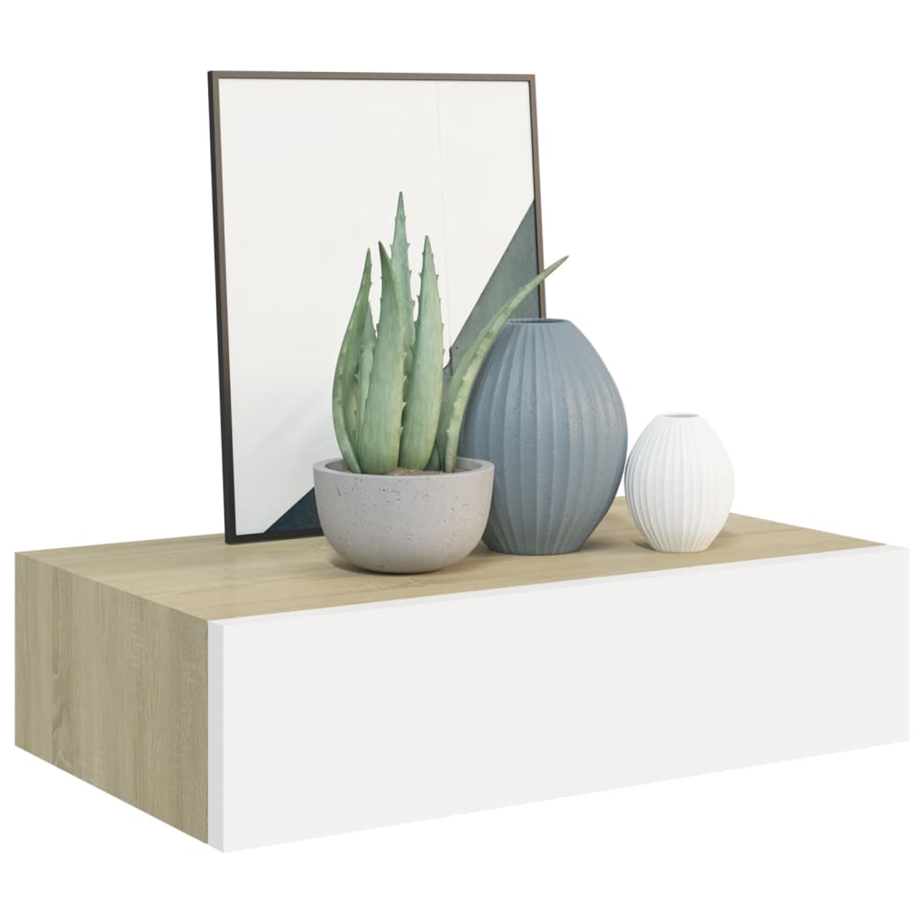 Wandschap Met Lade 40X23,5X10 Cm Mdf Kleurig En Eiken En Wit