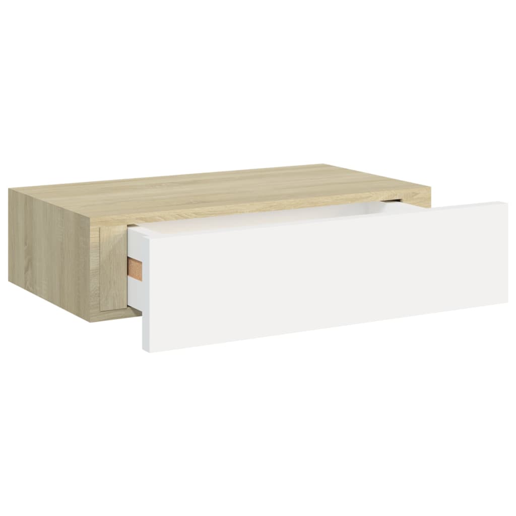 Wandschap Met Lade 40X23,5X10 Cm Mdf Kleurig En Eiken En Wit