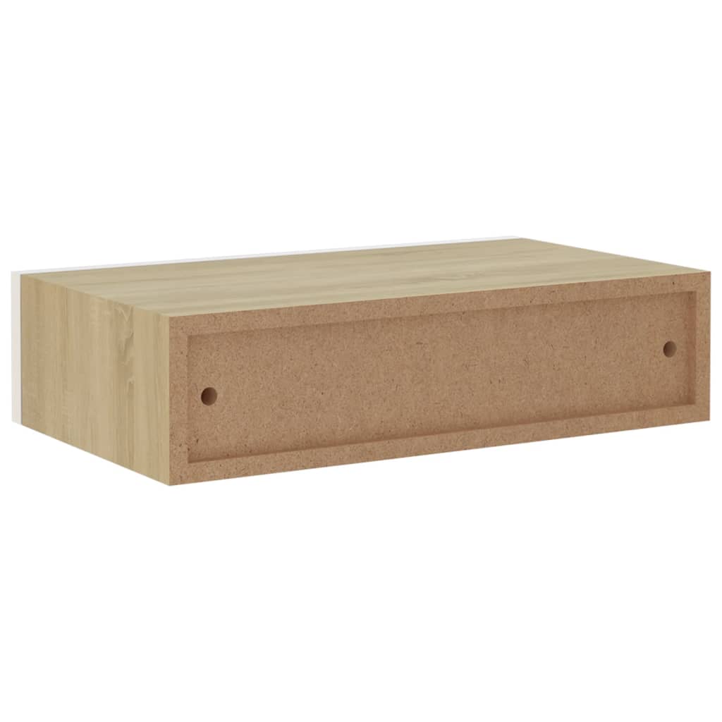 Wandschap Met Lade 40X23,5X10 Cm Mdf Kleurig En Eiken En Wit