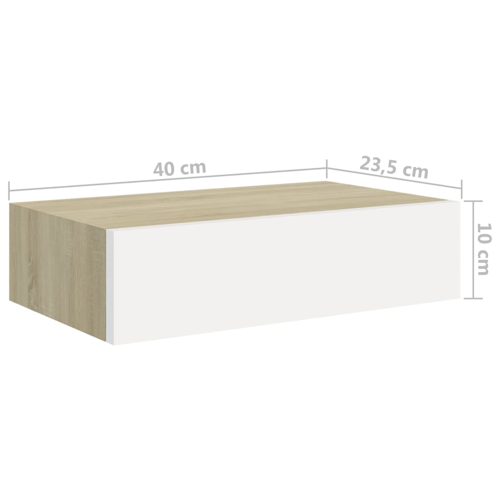 Wandschap Met Lade 40X23,5X10 Cm Mdf Kleurig En Eiken En Wit