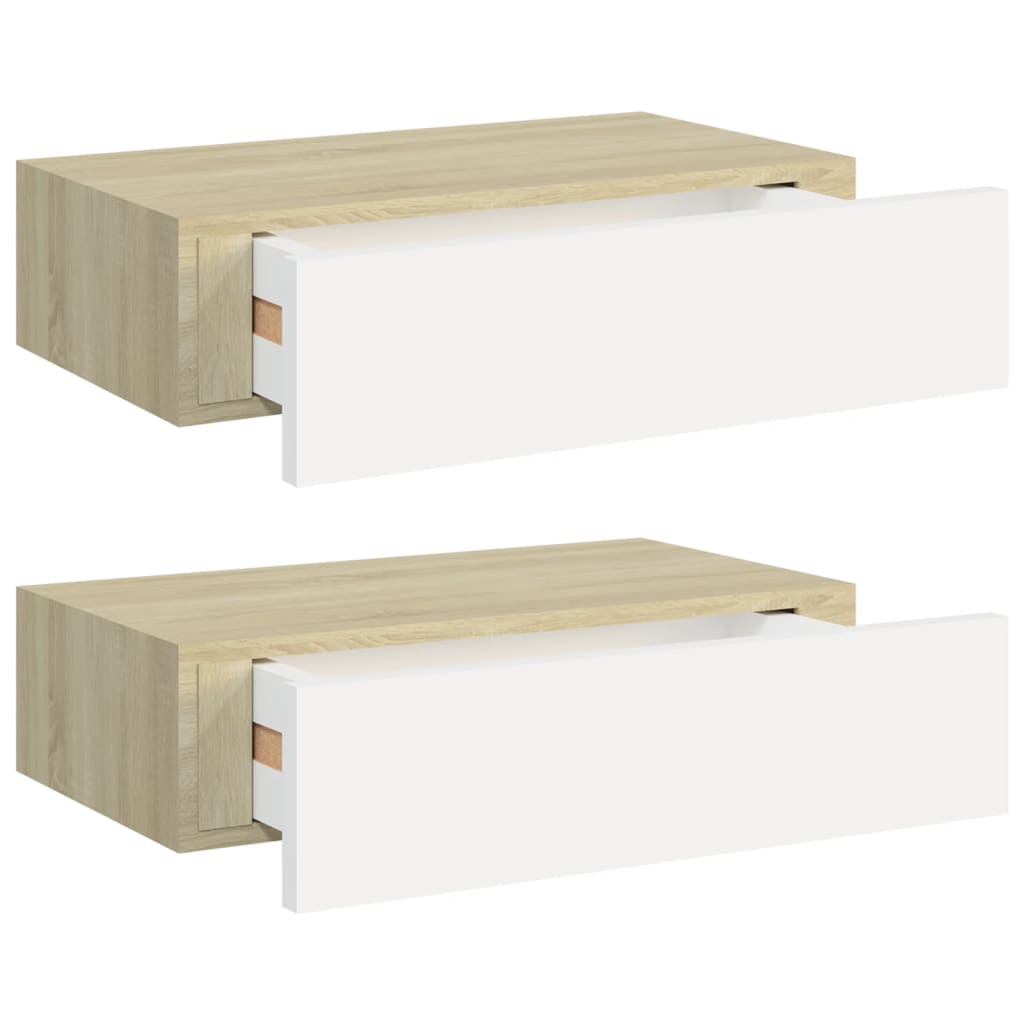 Wandschappen Met Lade 40X23,5X10 Cm Mdf Kleur En Eiken En Wit