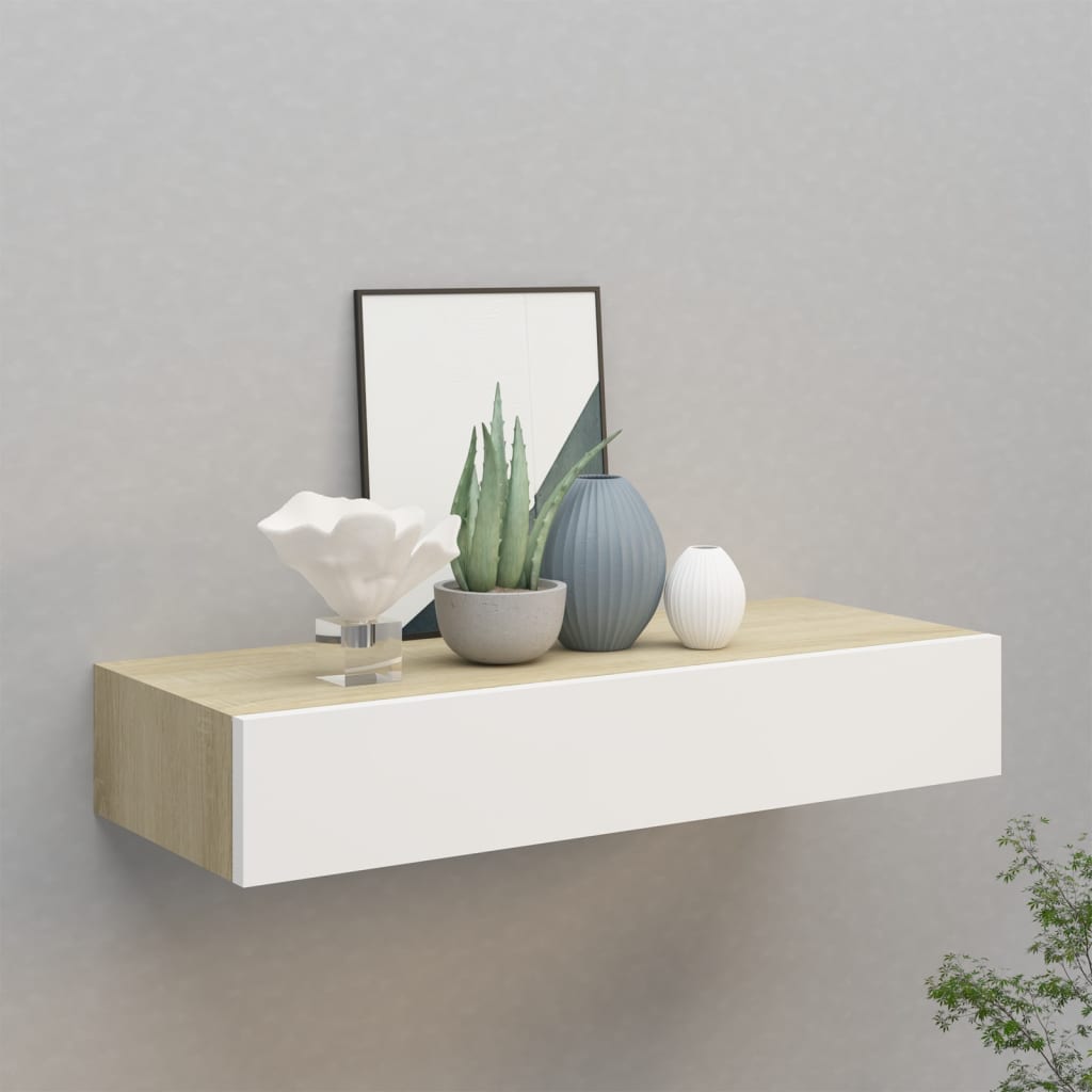 Wandschap Met Lade 40X23,5X10 Cm Mdf Kleurig En Eiken En Wit