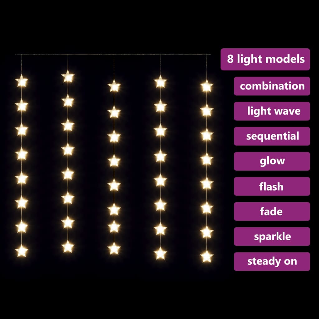 Lichtsnoergordijn Sterren Met 200 Led's En 8 Functies