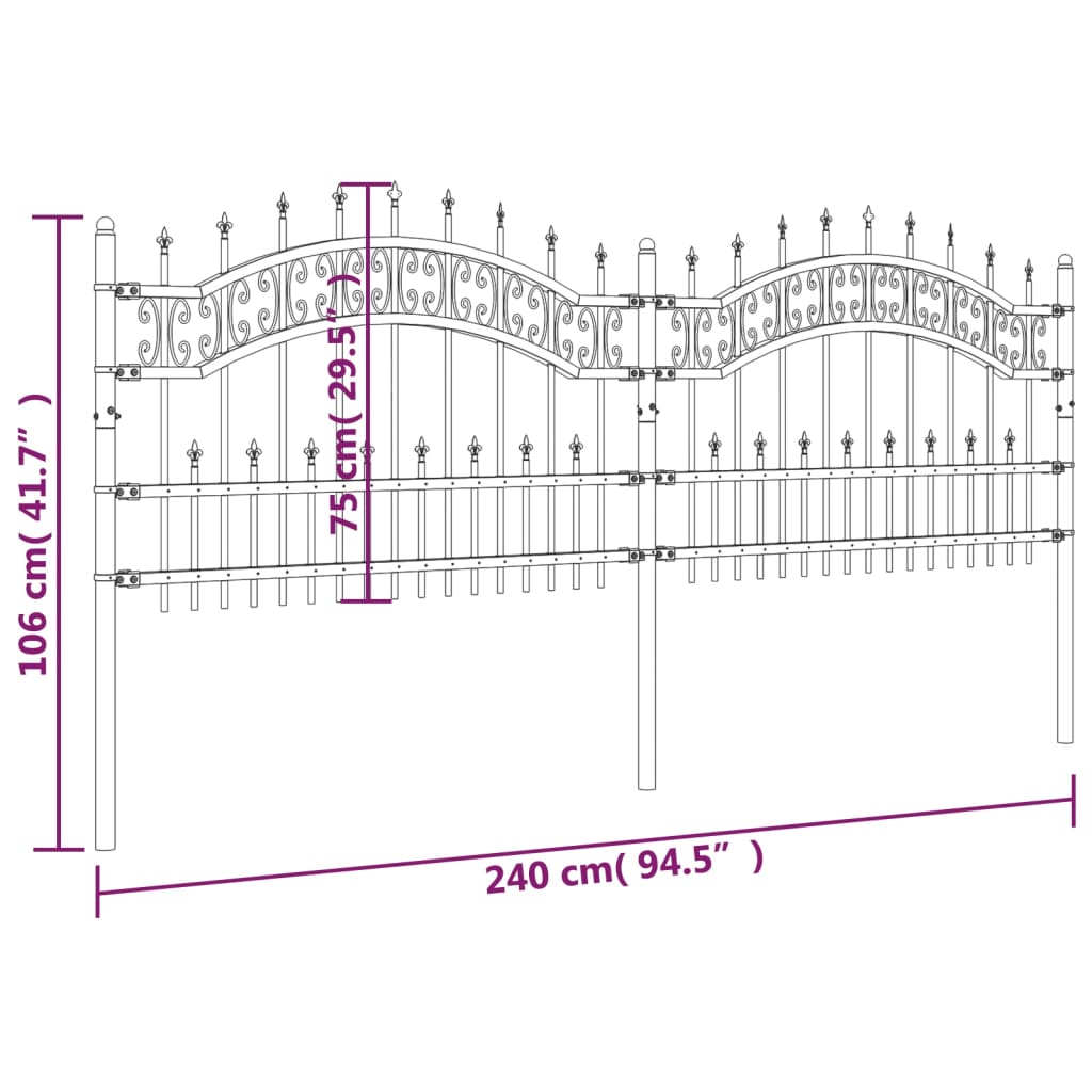 Tuinhek Met Spijlpunten 115 Cm Gepoedercoat Staal Zwart